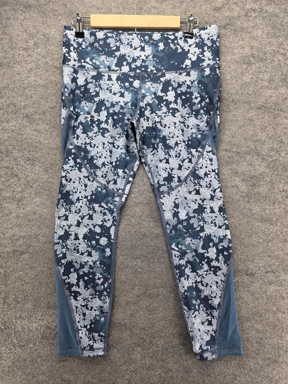 Under Armour HeatGear Leggings Womens Large Blue Camo Compression Running
